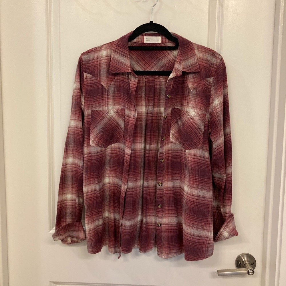 Plaid button up top